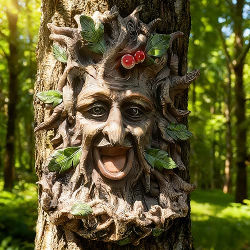 Teaeeno Charming Tree Face Garden Decor, Bird Feeders for Outdoors, Large Outdoor Tree Hugger for Halloween, Funny Animal Feeder, Trees Decoration Outdoor Wallmounted Statue - color: Multicolor