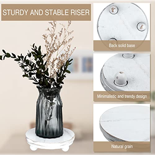Amyhill 3 Pcs 8/6/4 Inch Wooden Risers for Display Wood Pedestal Stand Mini Tray Stand Round Wooden Pedestal Holder Rustic Riser for Decor Tiered Tray Decor Home Kitchen(Washed White) - color: Washed White, size: 8/6/4 Inch