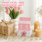 AceOrbit Pink Rose Wood Block Perpetual Calendar Coquettish Desk Decor Cute Month Week Date Display Decorative Block Calendar for Women Office Home Desk Gift for Women - style: Pink Roses