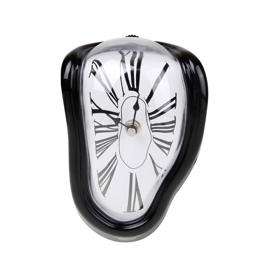 TIMEACT Melting Clock Dali Melted Clock Gift Decor Art Inspired Wall Clock Twisted Shelf Hanging Surrealist for Decorative Shop Office Home Desk Roman (Black) - color: Black