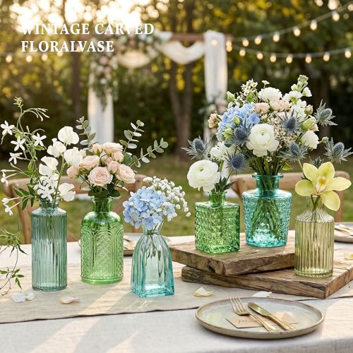 15 Pcs Colored Bud Vase Set,Glass Vases for Flower Centerpieces Wedding & Party Decor,Home Table Decorations,Bud Vases in Bulk for Housewarming (15, Green) - color: Green