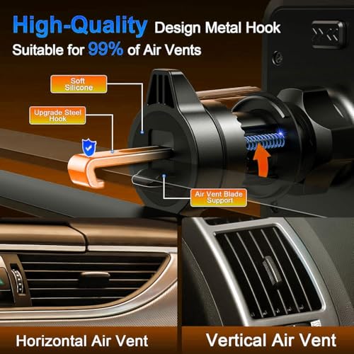 Qifutan Cell Phone Holder [Never Fall Upgrade Clip] Phone Holder Car Automobile Air Vent Hands Free for Car Fit Car Phone Holder Mount for All for iPhone Android Smartphone - style: Vent-A
