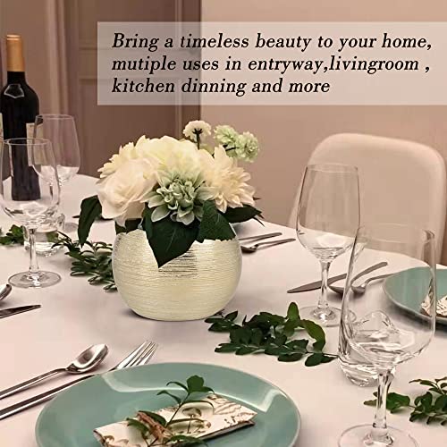 Gold Ceramic Flower Vase Home Decor Vase Centerpieces Vases Metallic Round Bowl Vases for Living Room,Bedroom,Kitchen,Countertop (Gold), Dia 7'' (21005-GD) - color: Gold