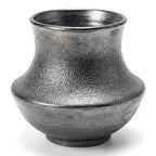 Handmade Small Matte Black Ceramic Vase,Ndustrial Farmhouse Style, Rustic Textured Vase for Home Decor,Ideal for Pampas Grass,Dried Flowers,Living Room, Bedroom Shelf Table 5.5IN（Silver Metal ）