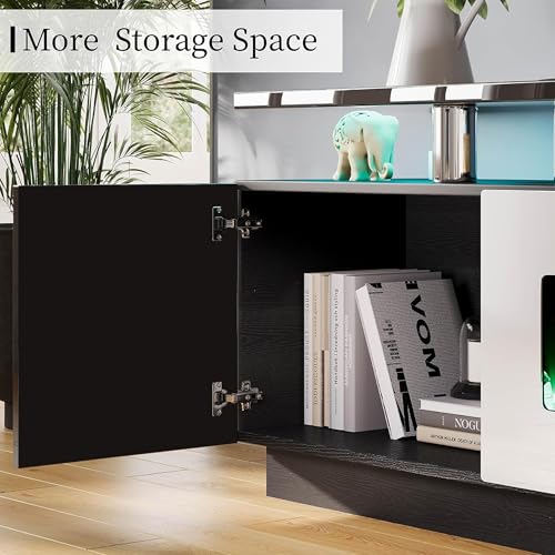 AMERLIFE Fireplace TV Stand with 40" Fireplace, 80" Modern Fireplace Entertainment Center LED Lights, 2 Tier TV Console Cabinet for TVs Up to 90", Black & White - color: Black & White, size: 80"