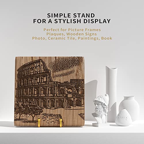 IPAME Metal Square Wire Plate Stands for Display - 4.5 Inch Holder + Picture Frame Stand Easel for Book, Decorative Plate, Plaque, Photo, Platter (Gold 2 Pack) - size: 4.5 Inch