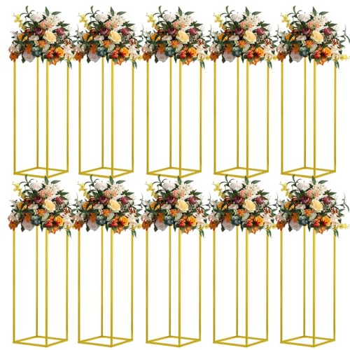 31.5inch 10pcs Gold Wedding Cenerpiece Flower vase, Metal Column Flower Stand, Tall Geometric Centerpieces Vase for Table, Party Wedding Decorations Flower Rack - size: 31.5 Inches - 10 pcs