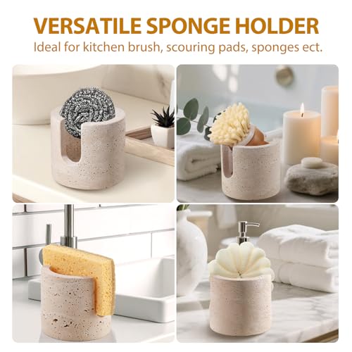 Marble Sponge Holder for Kitchen Sink - Heavy-Duty Real Travertine Stone Sink Caddy Organizer for Countertop, Rust Proof&Water Soap Dish Tray, Luxury Modern Farmhouse Kitchen Decor Accessories