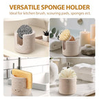 Marble Sponge Holder for Kitchen Sink - Heavy-Duty Real Travertine Stone Sink Caddy Organizer for Countertop, Rust Proof&Water Soap Dish Tray, Luxury Modern Farmhouse Kitchen Decor Accessories