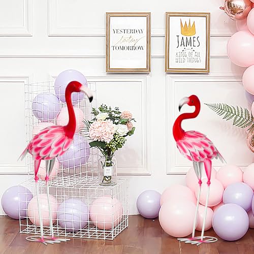 Set of 2 Metal Flamingo Garden Statues, Yard Flamingo Outdoor Decor for Lawn Patio Garden Backyard Display (Pink) - color: Pink