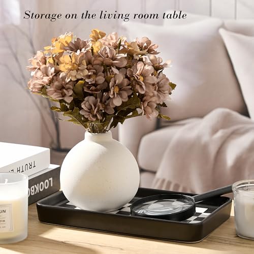 10"×6"×1" Texture Checkered Surface Bathroom Vanity Tray for Countertop- Ceramic Decorative Organizer Tray for Dresser Top, Toilet, Perfume, Sponge Holder Soap Dish Dispenser for Kitchen Counter - color: Black Color With Checkered Pattern-1 Pc