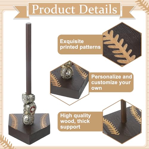 Beeveer 2 Sets Baseball Wooden Ring Holder 10 Inches Softball Ring Display Stand Stacked Storage Organizer Christmas Birthday Gift for Dad Grandpa - color: Brown