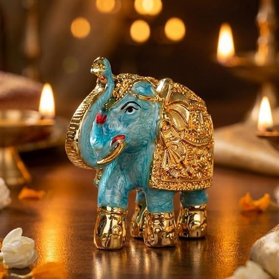 Gold Plated Elephant Idol Showpiece for Vastu, Good Luck, Gifting for House Warming and Home Decor - 3 Inches - 1 Piece