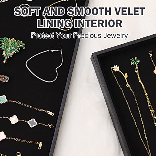 Black Velvet Stackable Jewelry Tray Showcase Display Stackable Necklace Bracelet Ring Showcase Display Empty Plate (2 Pack)