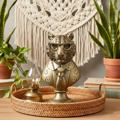 Vintage Animal Statue Sculpture,Gold Resin Tiger Bust Figurine with Glasses & Suit, Retro Office Desk Decor for Home Living Room, Creative Gift for Animal Lovers - color: Tiger Bust