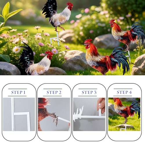 Riakrum 4 Pcs Metal Rooster Outdoor Garden Statues Decor Yard Chicken Decorations Metal Chicken Sculpture for Backyard Patio Kitchen Decor & Lawn Ornaments, 2 Size - style: Rooster