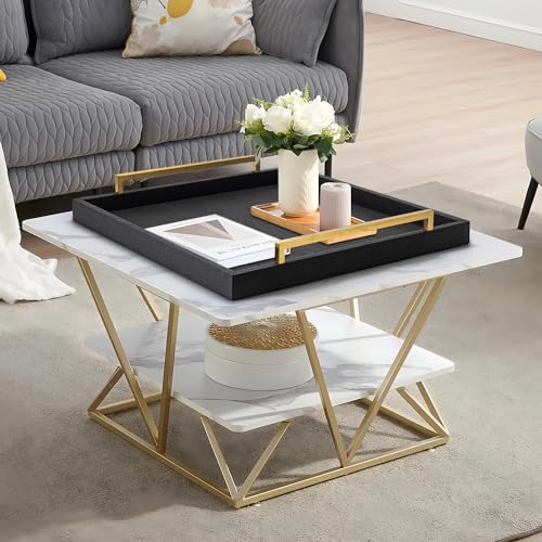 Extra Black Large Serving Tray with Handles for Ottoman,Versatile Shagreen Leather Square Ottoman Tray for Living Room - color: Black, size: 20" x 20" x 3"