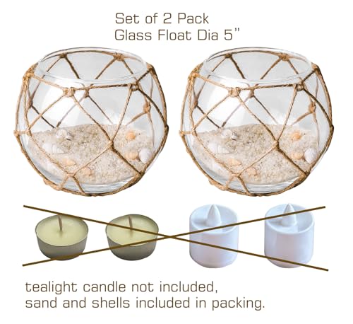 SAILINGSTORY Glass Fishing Float Tealight Candle Holder Nautical Coastal Beach Decor Clear Set of 2 Pack - color: Clear