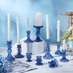Mumufy 20 Pcs Glass Crystal Taper Candle Holders Clear Glass Candlestick Holder Fit 0.8 Inch Candles Crystal Decorative Candle Stand Centerpiece Table Wedding Dining Party (Blue) - color: Blue