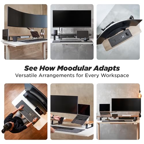 ULTRARM Moodular Wooden Monitor Stand 45.6” (116cm) Large Desk Organizer with Metal Slide Rails for Drawer, Tray, Laptop, Tablet, Phone & Headphones Customizable Riser for Organized Workspace Oak