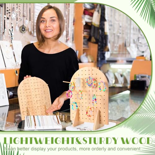 Colingmill 1 Set Keychain Display Stand Wooden Pegboard Display Stand with 25 Pcs Dowel Rods Oval Bracelet Organizer Holder for Jewelry, Craft Shows, Necklace, Selling, 15.75" x 11.81" (Wood) - color: Wood
