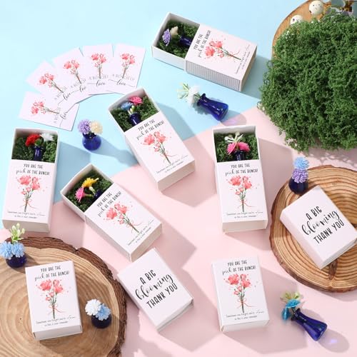 24 Sets Mother's Day Bulk Gifts for Women Teacher Nurse Appreciation Positive Mini Bud Vases with Flower Office Desk Decor Mini Box Breathing Thank You Gifts for Graduation Coworker Staff (Blue) - color: Blue