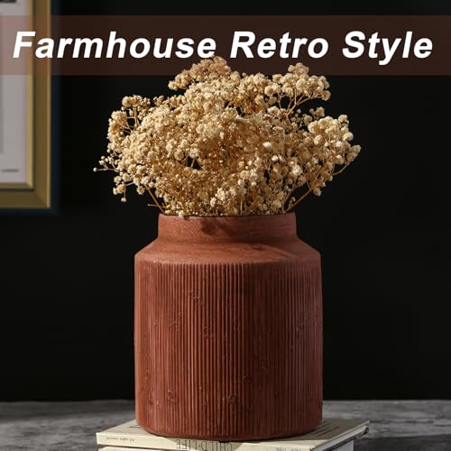 Farmhouse Vase for Home Decor, Vintage Rustic Terracotta Flower Vase Suitable for Home Decor, Living Room, Shelf, Dining Table. Rust Red 7IN. - color: Retro-8, size: 6.1 x 7 inches