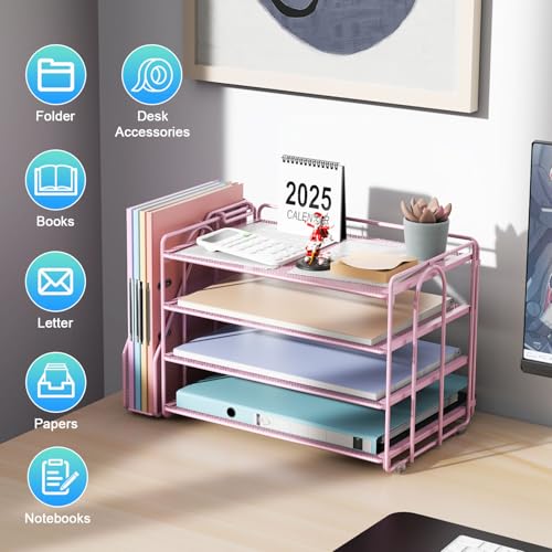 gianotter 4-Tier Paper Organizer With Magazine Holder, Desk Organizers and Accessories, Desk Accessories & Workspace Organizers, File Organizer for Office Supplies Storag (Pink, 4-Tier) - color: Pink, size: 4-Tier