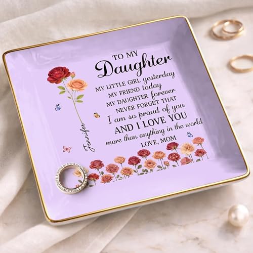 To My Daughter Ring Dish, Custom Full-Print Jewelry Dish, Personalized Mothers Day Birthday Gifts For Daughters, Daughter-In-Law, Birth Month Flower Jewelry Dish, Ring Holder - color: Style 6