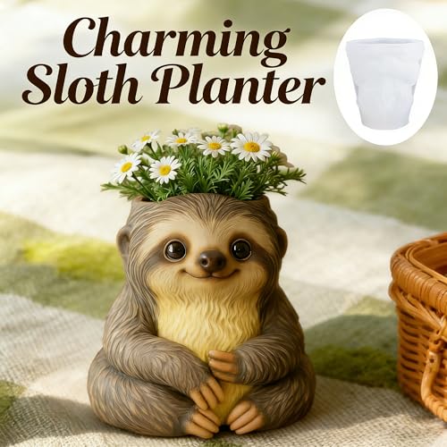 1 Pc Cute Sloth Resin Silicone Planter Mold 3D Animal Concrete Casting Mold for DIY Succulent Pots Vase Home Decor Crafts Candle Holder Cement Handmade Storage Box Desk Pen Cup Gifts - color: Sloth Resin Mold