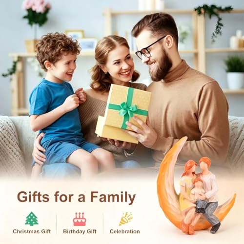 Creative Moon Family Statues - Mothers Day Decor Gifts Figurine for Mom Hand-Painted Orange Hair Sculpted Heartfelt Love Home Decor for Home Bedroom Living Room