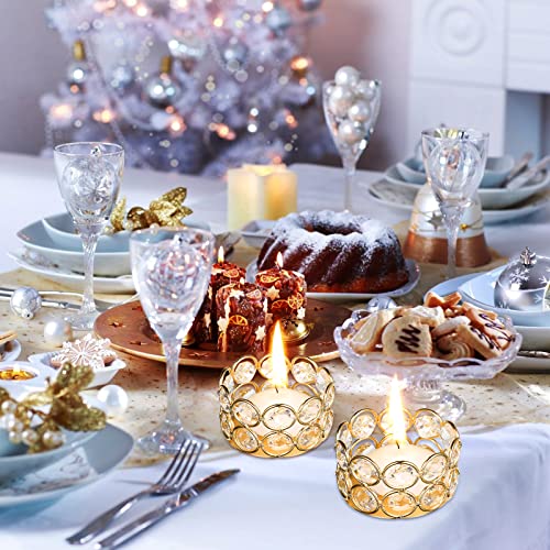 Potchen 6 Pieces Crystal Tealight Candle Holders Bulk, Votive Candle Holder Stands with Diamond Design for Table Centerpieces Wedding Party Home Decor and Holiday Favors (Gold) - color: Gold
