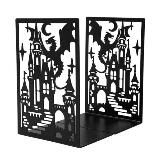 Book Ends, Bookends, Book Ends for Shelves, 2Pair Non Skid Metal Book Divider Decorative Holder, Abstract Art Desgin Book Stopper Supports for Office, Home (Dragon D) - color: Dragon D