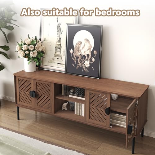 ARTPOWER 63" Modern TV Stands for Living Room, Long Entertainment Center with Storage, TV Console for 55 60 65 70 Inch TV, Bedroom TV Cabinet with Doors, Wood Media Console, Television Stand, Brown - color: Brown