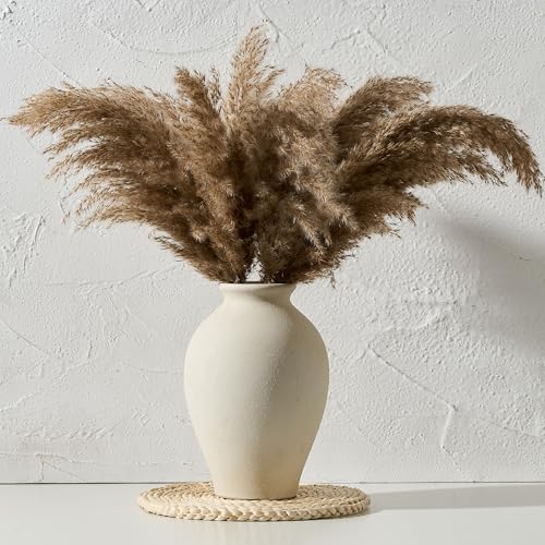 SIDUCAL Ceramic Vintage Flower Vase | 9 Inch Large Pottery Rustic Farmhouse Boho Vase for Home Decor, Table, Living Room, Bathroom, Coffee Desk, Shelf, Mantel Decoration, Wedding, White - color: 1009-white