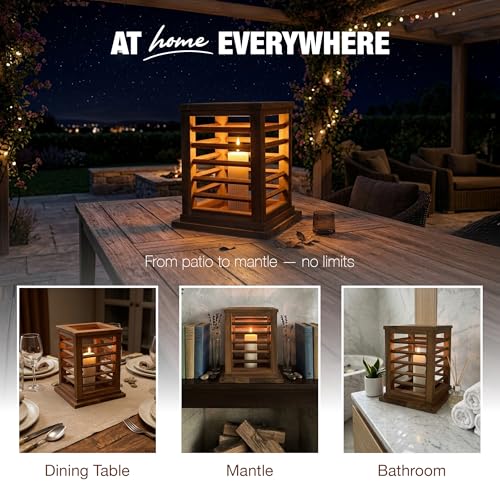 Premium 11.5" H Lantern Decorative Indoor & Outdoor - Large Wooden Candle Lantern & Plant Stand for Holiday Decor, Farmhouse, Patio, Table | Golden Teak Finish