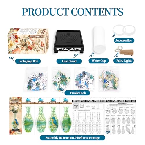 3D Puzzles Vase for Adults, Crafts for Adults, 160 Pieces Plastic DIY Unique Flower Vase with LED Light House Warming Gift Birthday Gifts for Flower Arrangements and Home Decor (Bird) - color: Birds