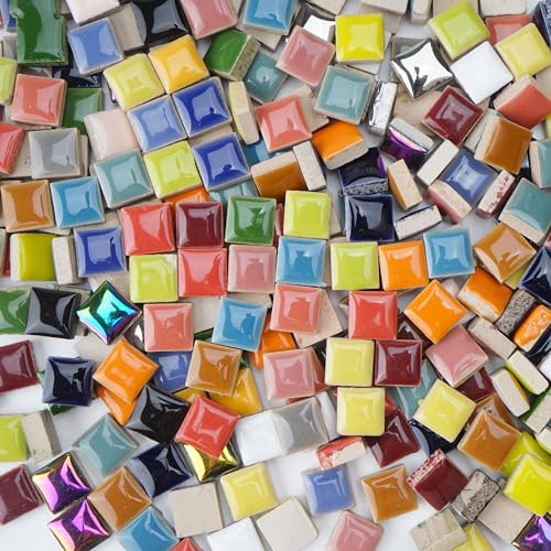 300g / 200 Pieces Ceramic Mosaic Tiles for Crafts,Versatility Square Mosaic Tiles Ceramic for Bathroom Kitchen DIY Art Projects,0.47in Square Glass Tiles for Jewelry Making, Chocolate - color: Chocolate