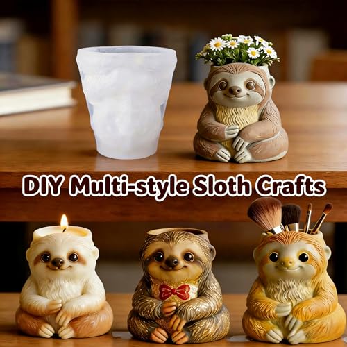 1 Pc Cute Sloth Resin Silicone Planter Mold 3D Animal Concrete Casting Mold for DIY Succulent Pots Vase Home Decor Crafts Candle Holder Cement Handmade Storage Box Desk Pen Cup Gifts - color: Sloth Resin Mold