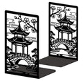 Peacoblue Metal Bookends for Shelves, Modern Decorative Heavy Duty Study Book Ends Stoppers for Office Desk Shelf Room 5.3"x4.3"x7.9" Cast Iron Tall Bookends 1 Pair (Courtyard with Flower Branches) - style: Courtyard with Flower Branches