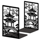 Peacoblue Metal Bookends for Shelves, Modern Decorative Heavy Duty Study Book Ends Stoppers for Office Desk Shelf Room 5.3"x4.3"x7.9" Cast Iron Tall Bookends 1 Pair (Courtyard with Flower Branches) - style: Courtyard with Flower Branches