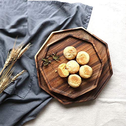 Set of 2 Acacia Wood Charcuterie Boards Round Wooden Serving Tray Fruit Platter Decor Trays Serving Ware Food Dish Serving Platters Christmas Cheese Board Square Party Trays Plate Hosting Essentials - size: 12 & 10 inch