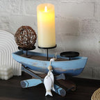 Nautical Candle Holder for Beach House Table & Lake House - Ocean Themed Farmhouse Boat Candlestick Holders, Marine Beach Style Handmade Coastal Accent, Housewarming Gifts