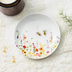 Crisky Initial Jewelry Tray Ring Dish & Gift Box, Ceramic Flower Trinket Dish for Rings Earrings Necklaces Keys, Bridal Shower Engagement Birthday Gift for Women, Friends 4.57" (Gold Foil I - style: Initial I