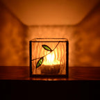 Handmade Windproof Stained Glass Cube Candle Holder - 5-Sided Floral & Leaf Design for Altar, Prayer, Windowsill - Sacred Gift for Christians, Mom, Christmas & Easter (Leaf) - color: Leaf