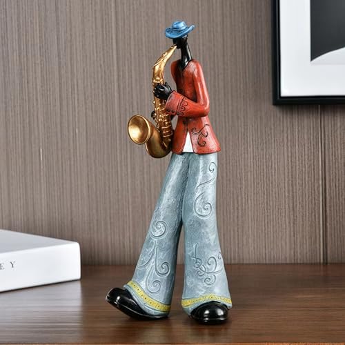 Vintage jazz band decorative sculpture,western band sculpture,creative musician decoration,abstract figure ornaments,suitable for living room,wine cooler,bookshelf,entryway,etc. (saxophone player) - color: Saxophone Player