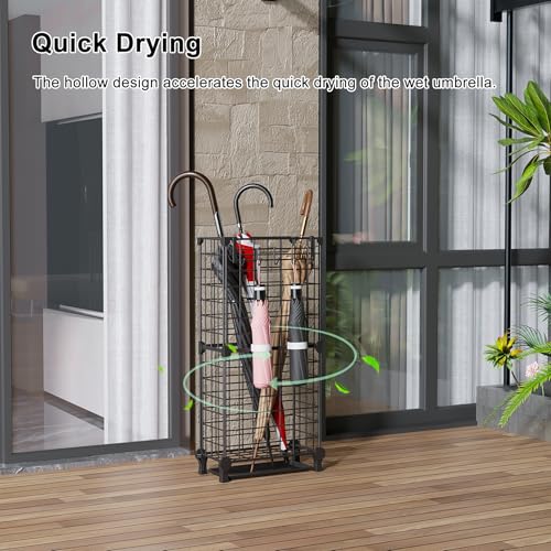 AWTATOS Umbrella Holder Entryway, Umbrella Stand Freestanding, Metal Square Umbrella Rack Organizer with a Removable Drip Tray, Hooks, Black - color: Black
