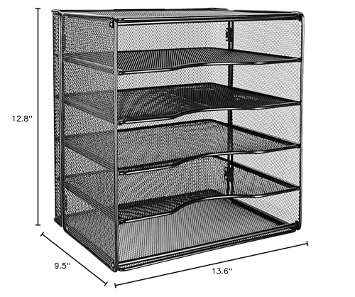 Amazon Basics 5-Tier Mesh Desk Organizer, File Holder, Paper Sorter for Office Supplies, Mail, Documents, 13.6 x 9.5 x 12.8 inches, Black