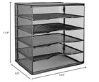 Amazon Basics 5-Tier Mesh Desk Organizer, File Holder, Paper Sorter for Office Supplies, Mail, Documents, 13.6 x 9.5 x 12.8 inches, Black