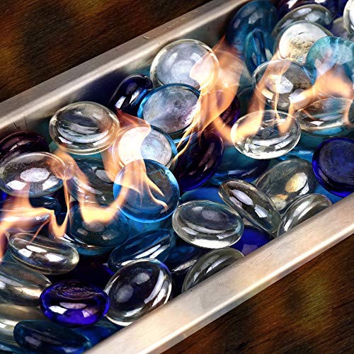 Mr. Fireglass 10 Pound Blended Fire Glass Beads, 1/2" High Luster Mixed Colored Fire Glass Drops for Fireplace Fire Pit & Lanscaping, Cobalt Blue, Crystal Ice, Caribbean Blue - color: Cobalt Blue, Crystal Ice, Caribbean Blue, size: 1/2 inch, 10 Pounds